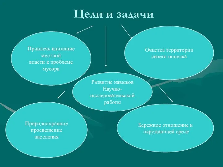 Цели и задачи Привлечь внимание местной власти к проблеме мусора Развитие