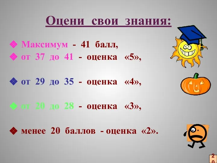 Оцени свои знания: Максимум - 41 балл, от 37 до 41