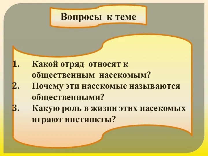 Вопросы к теме Какой отряд относят к общественным насекомым? Почему эти