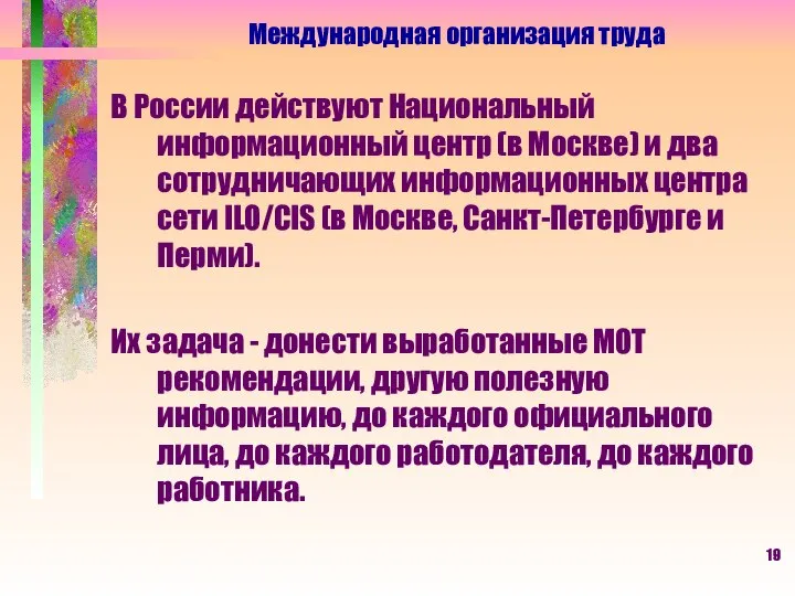 В России действуют Национальный информационный центр (в Москве) и два сотрудничающих