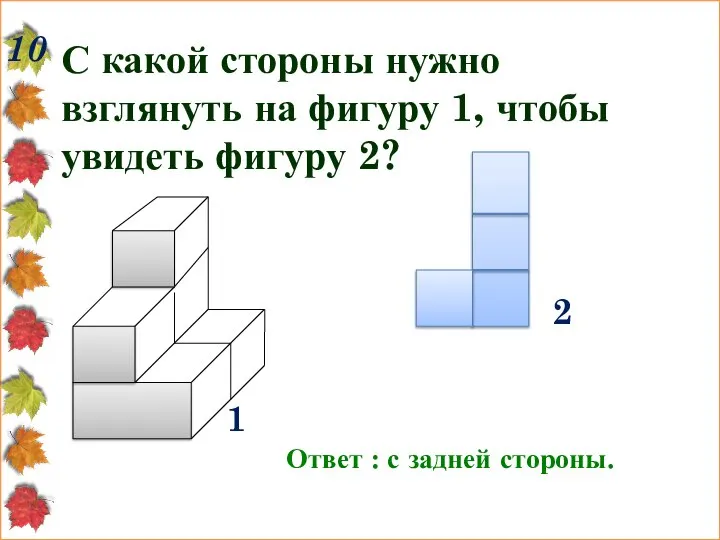 10 С какой стороны нужно взглянуть на фигуру 1, чтобы увидеть