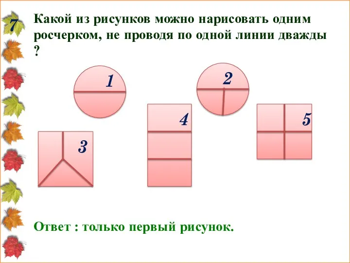 7 Какой из рисунков можно нарисовать одним росчерком, не проводя по