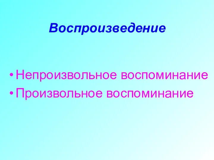 Воспроизведение Непроизвольное воспоминание Произвольное воспоминание