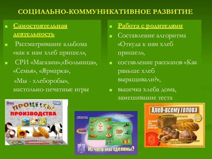 Социально-коммуникативное развитие Самостоятельная деятельность Рассматривание альбома «как к нам хлеб пришел»,