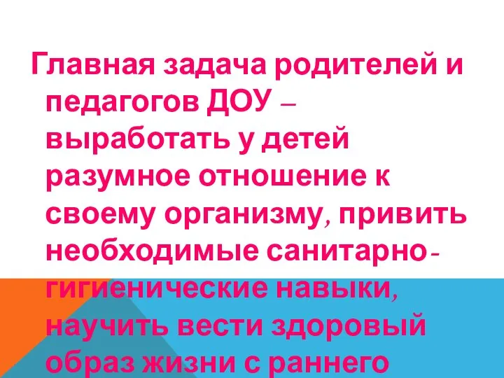 Главная задача родителей и педагогов ДОУ – выработать у детей разумное