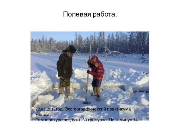 Полевая работа. 22.01.2011год. Экогеографический практикум 8 класса. Температура воздуха -30 градусов. По U минус 34.