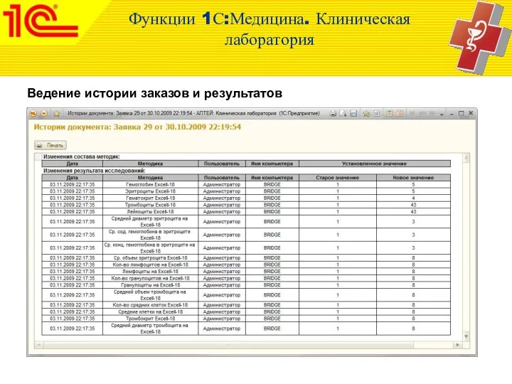 Ведение истории заказов и результатов Функции 1С:Медицина. Клиническая лаборатория