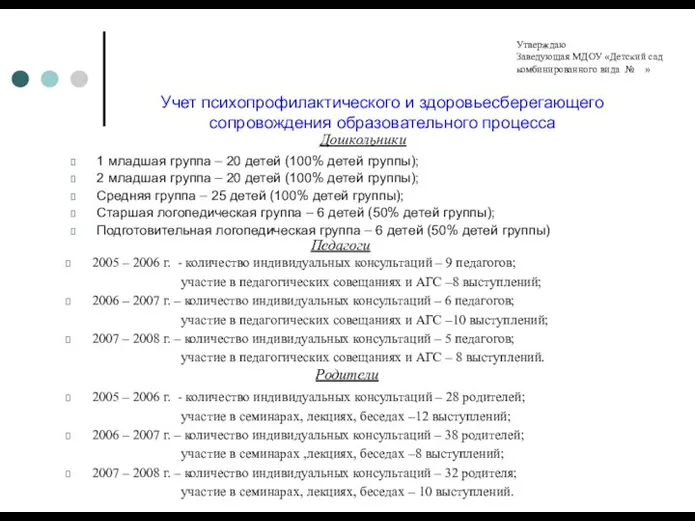 Учет психопрофилактического и здоровьесберегающего сопровождения образовательного процесса 1 младшая группа –