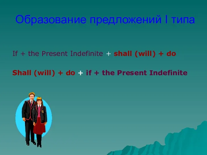 Образование предложений I типа If + the Present Indefinite + shall