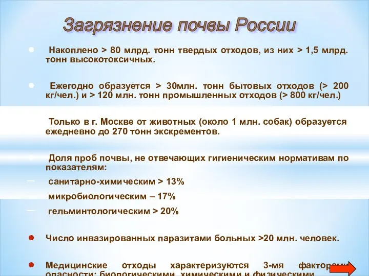 Накоплено > 80 млрд. тонн твердых отходов, из них > 1,5