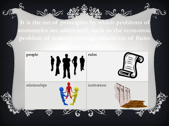 It is the set of principles by which problems of economics