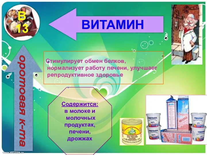 ВИТАМИН оротовая к-та Стимулирует обмен белков, нормализует работу печени, улучшает репродуктивное