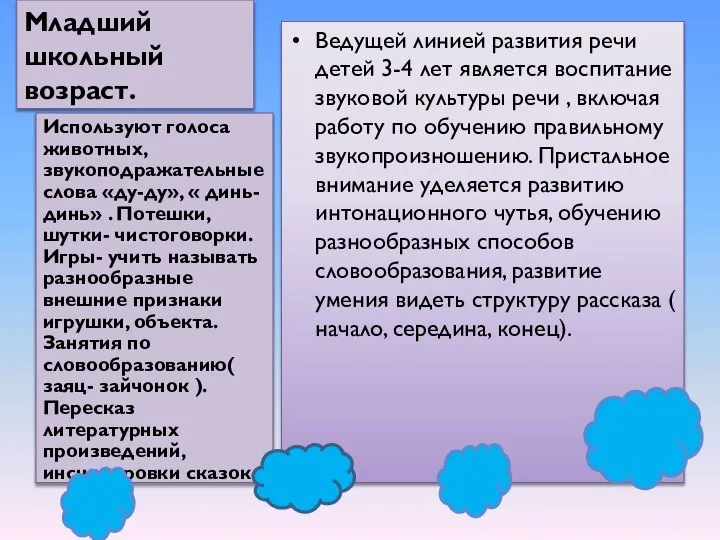 Младший школьный возраст. Ведущей линией развития речи детей 3-4 лет является