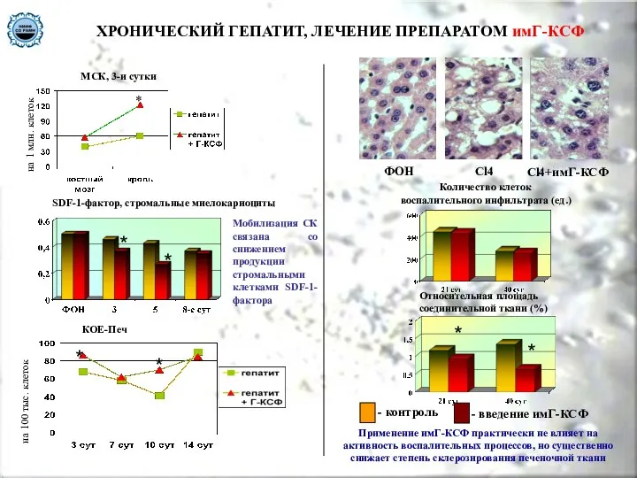ХРОНИЧЕСКИЙ ГЕПАТИТ, ЛЕЧЕНИЕ ПРЕПАРАТОМ имГ-КСФ КОЕ-Печ * на 100 тыс. клеток