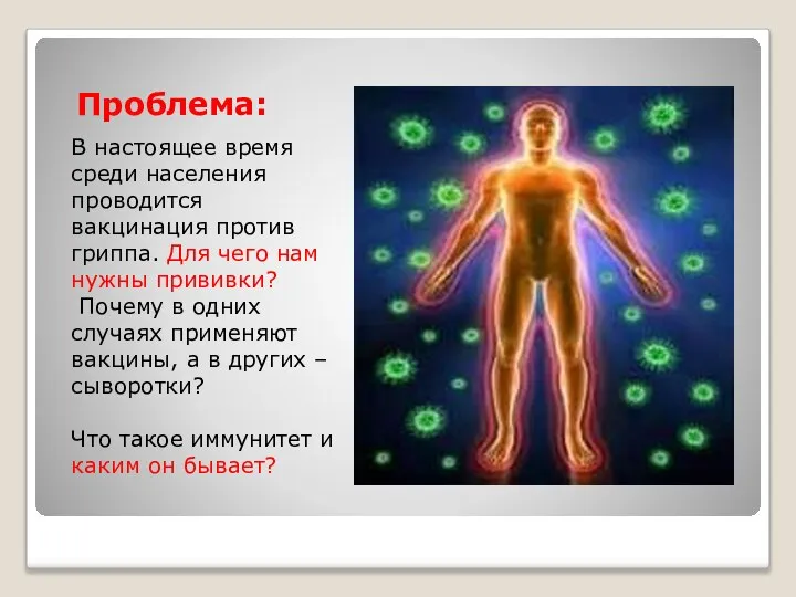 Проблема: В настоящее время среди населения проводится вакцинация против гриппа. Для