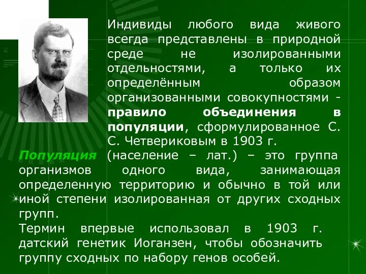 Популяция (население – лат.) – это группа организмов одного вида, занимающая