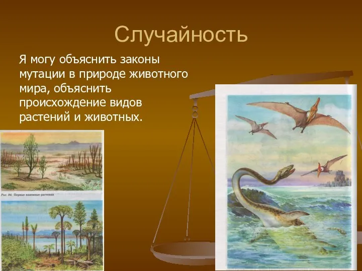 Случайность Я могу объяснить законы мутации в природе животного мира, объяснить происхождение видов растений и животных.