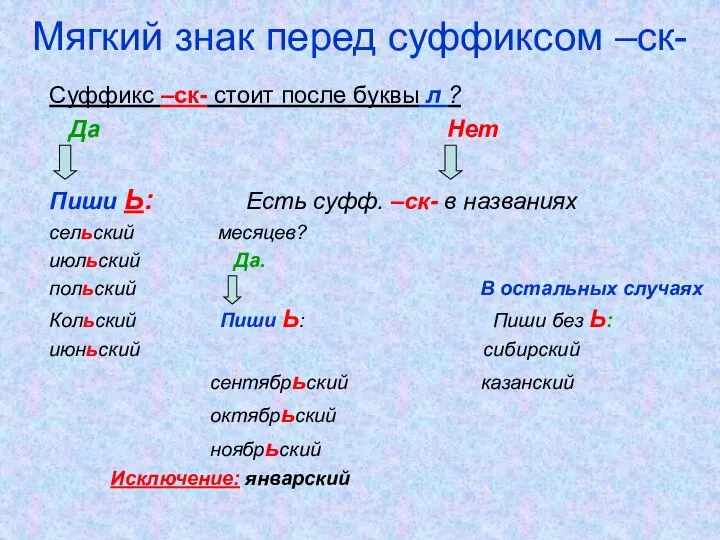 Мягкий знак перед суффиксом –ск- Суффикс –ск- стоит после буквы л