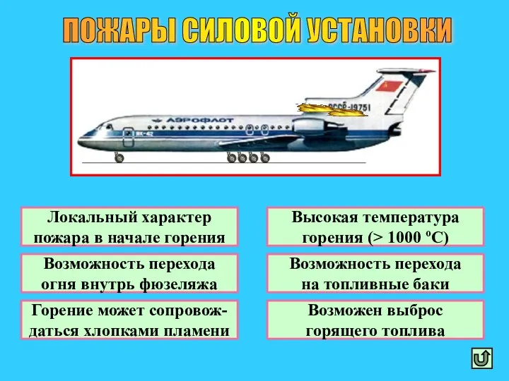 ПОЖАРЫ СИЛОВОЙ УСТАНОВКИ Локальный характер пожара в начале горения Высокая температура