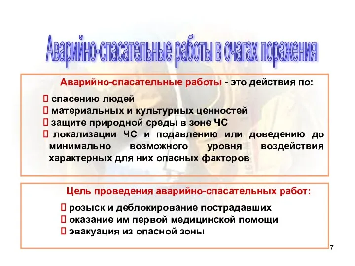 Аварийно-спасательные работы в очагах поражения Аварийно-спасательные работы - это действия по: