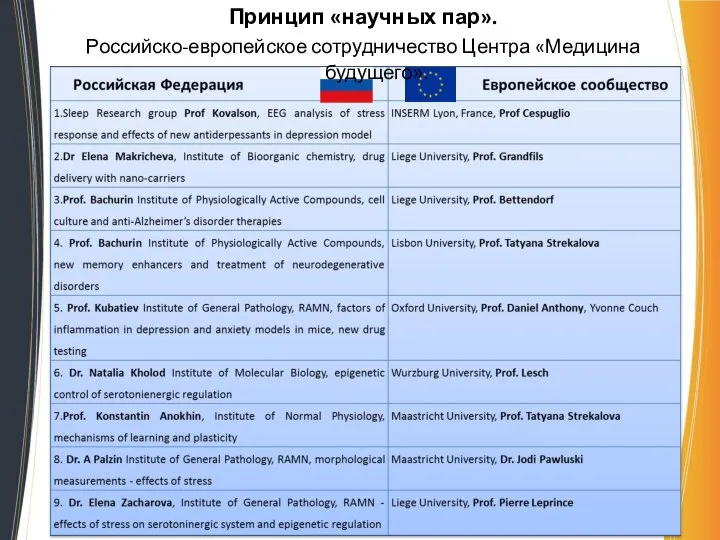 Принцип «научных пар». Российско-европейское сотрудничество Центра «Медицина будущего».