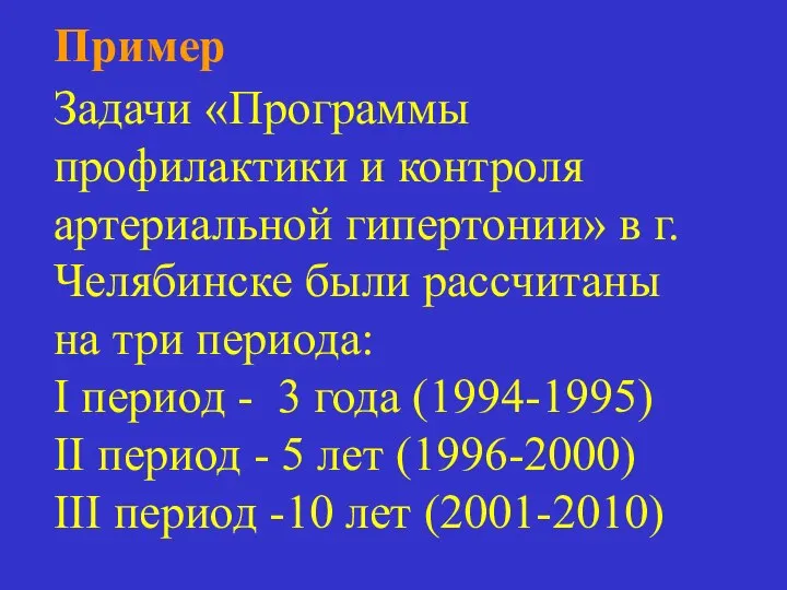 Пример Задачи «Программы профилактики и контроля артериальной гипертонии» в г.Челябинске были