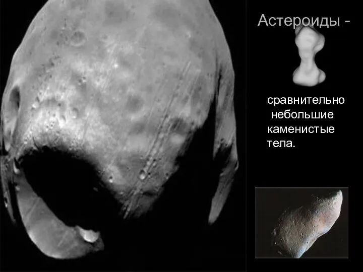 Астероиды - сравнительно небольшие каменистые тела.