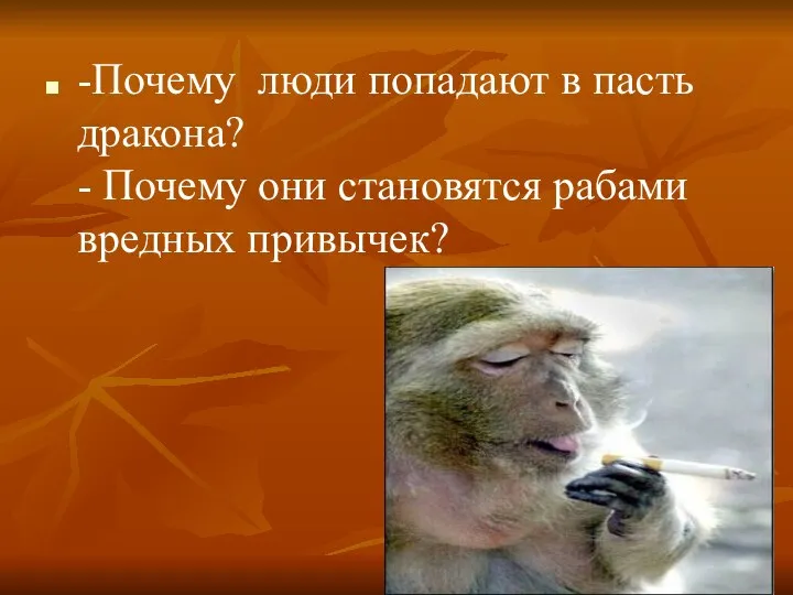 -Почему люди попадают в пасть дракона? - Почему они становятся рабами вредных привычек?