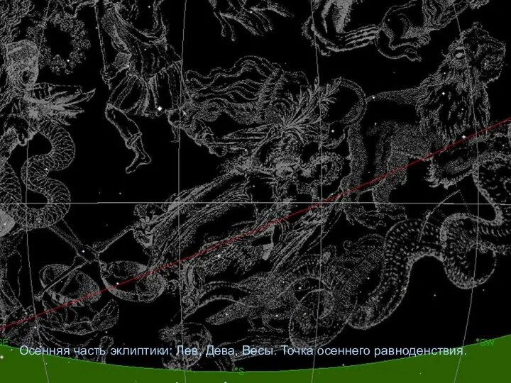 Осенняя часть эклиптики: Лев, Дева, Весы. Точка осеннего равноденствия.