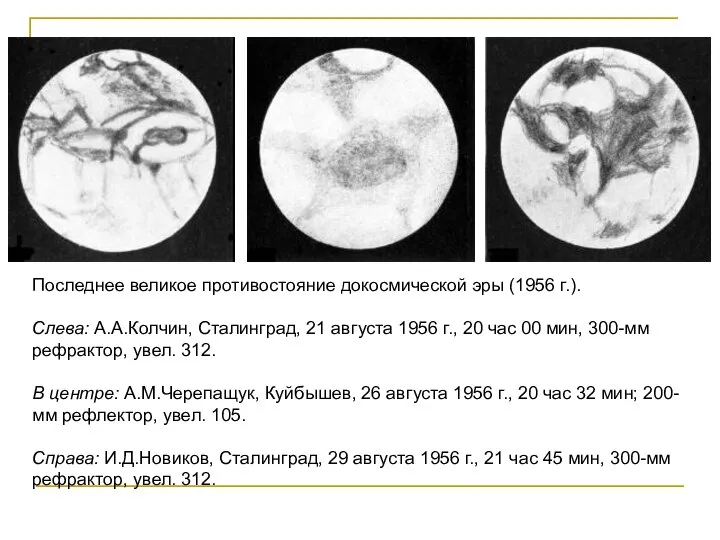 Последнее великое противостояние докосмической эры (1956 г.). Слева: А.А.Колчин, Сталинград, 21
