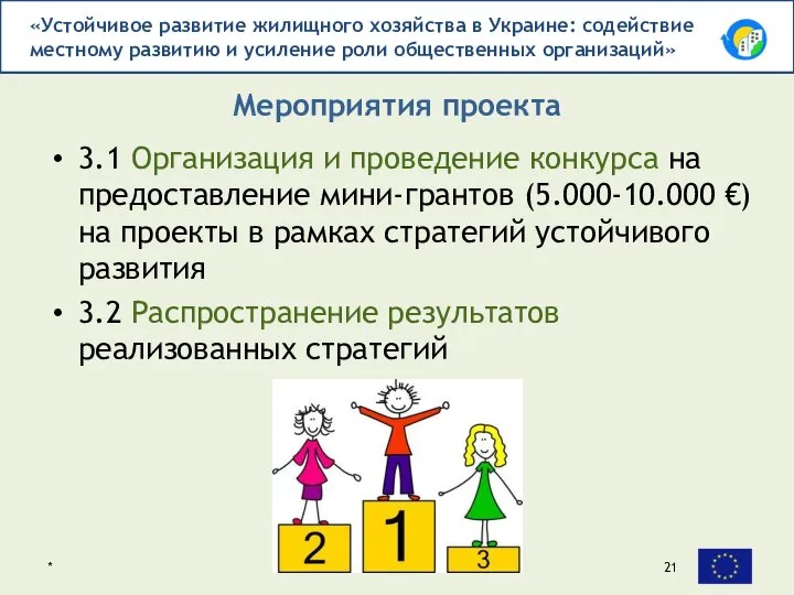 3.1 Организация и проведение конкурса на предоставление мини-грантов (5.000-10.000 €) на