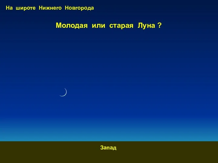 Молодая или старая Луна ? Запад На широте Нижнего Новгорода