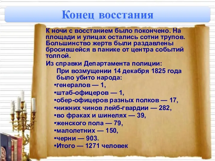 Конец восстания К ночи с восстанием было покончено. На площади и