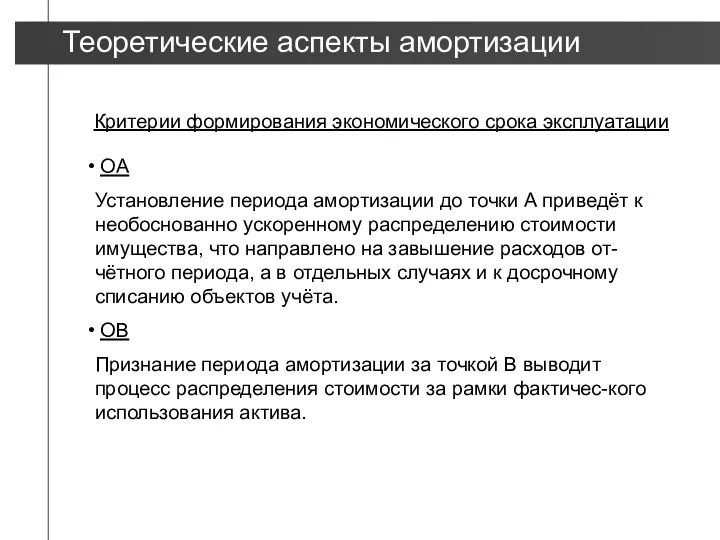 OA Установление периода амортизации до точки А приведёт к необоснованно ускоренному