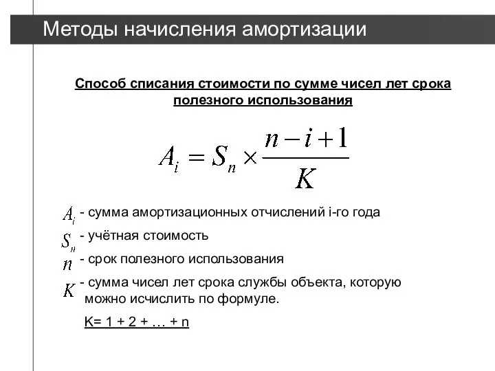 Способ списания стоимости по сумме чисел лет срока полезного использования сумма