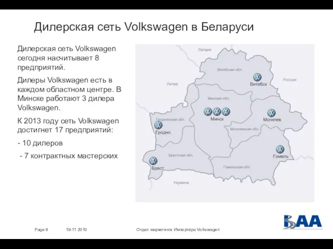 Отдел маркетинга Импортёра Volkswagen 19-11 2010 Page Дилерская сеть Volkswagen в