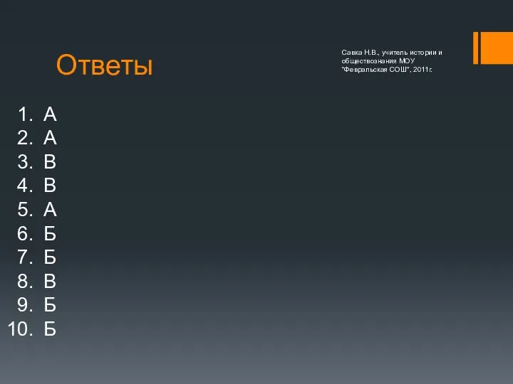 Ответы А А В В А Б Б В Б Б