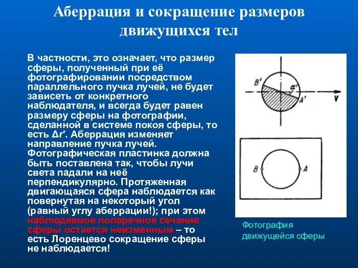 Аберрация и сокращение размеров движущихся тел В частности, это означает, что