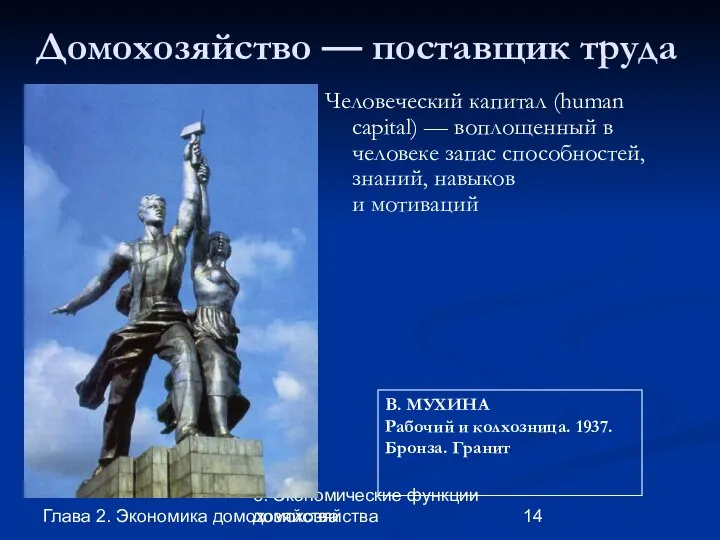 Глава 2. Экономика домохозяйства 8. Экономические функции домохозяйства Домохозяйство — поставщик