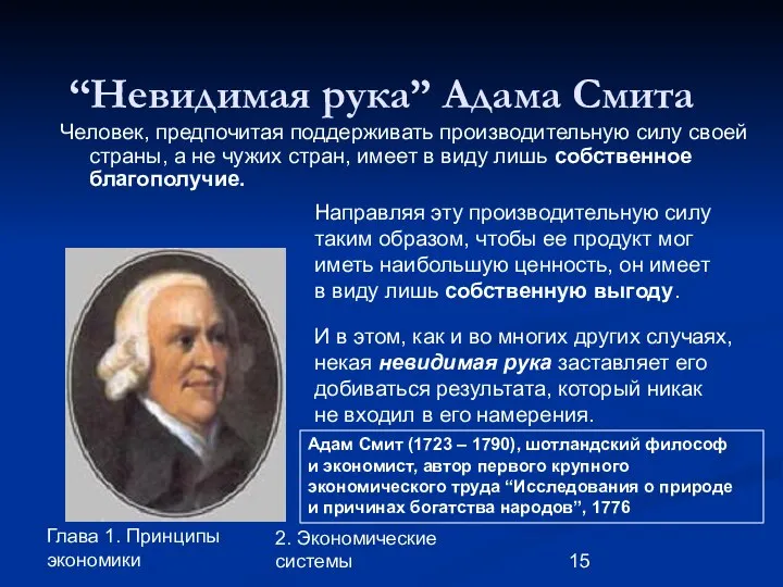 Глава 1. Принципы экономики 2. Экономические системы “Невидимая рука” Адама Смита