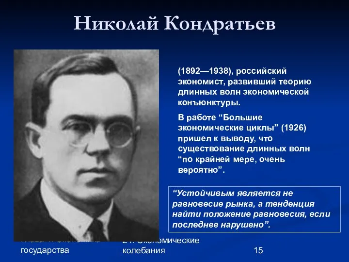 Глава 4. Экономика государства 24. Экономические колебания Николай Кондратьев (1892—1938), российский