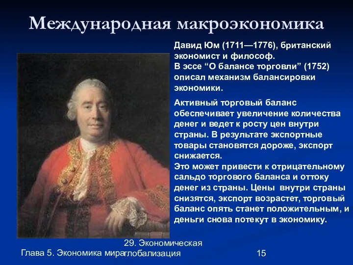 Глава 5. Экономика мира 29. Экономическая глобализация Международная макроэкономика Давид Юм