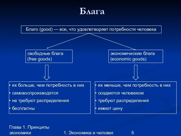 Глава 1. Принципы экономики 1. Экономика и человек Блага Благо (good)