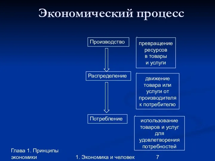 Глава 1. Принципы экономики 1. Экономика и человек Экономический процесс Производство