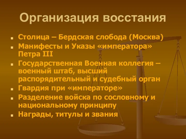 Организация восстания Столица – Бердская слобода (Москва) Манифесты и Указы «императора»