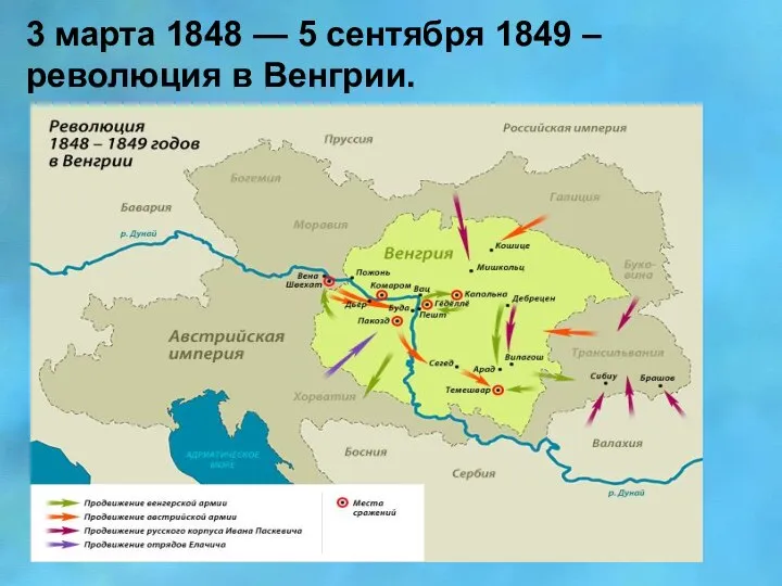 3 марта 1848 — 5 сентября 1849 – революция в Венгрии.