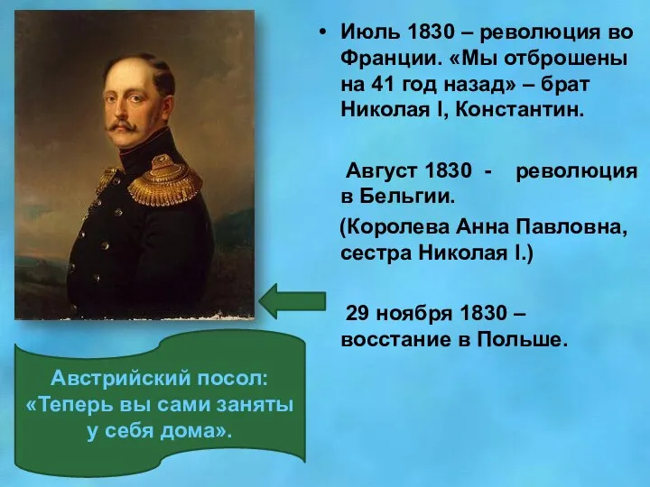 Июль 1830 – революция во Франции. «Мы отброшены на 41 год