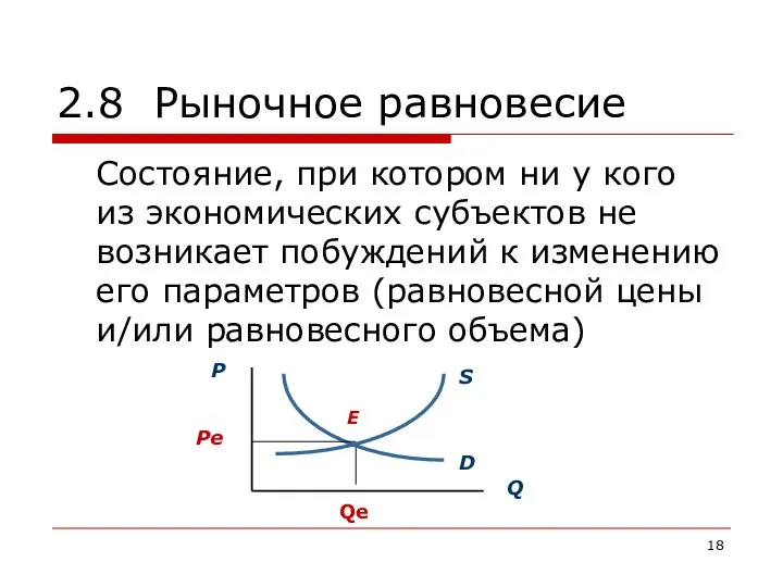 2.8 Рыночное равновесие Состояние, при котором ни у кого из экономических