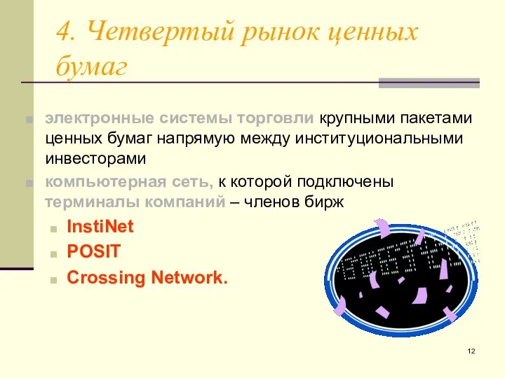 4. Четвертый рынок ценных бумаг электронные системы торговли крупными пакетами ценных