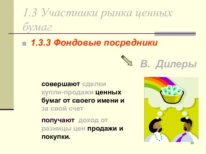 1.3 Участники рынка ценных бумаг 1.3.3 Фондовые посредники совершают сделки купли-продажи